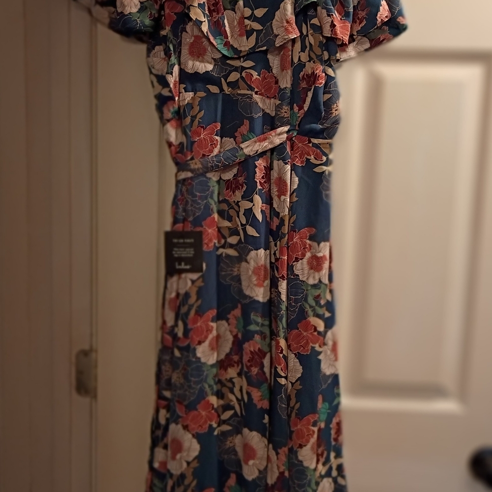 NWT Lulu's Floral Of Shoulder Chiffon Wrap Dress - Picture 6 of 11